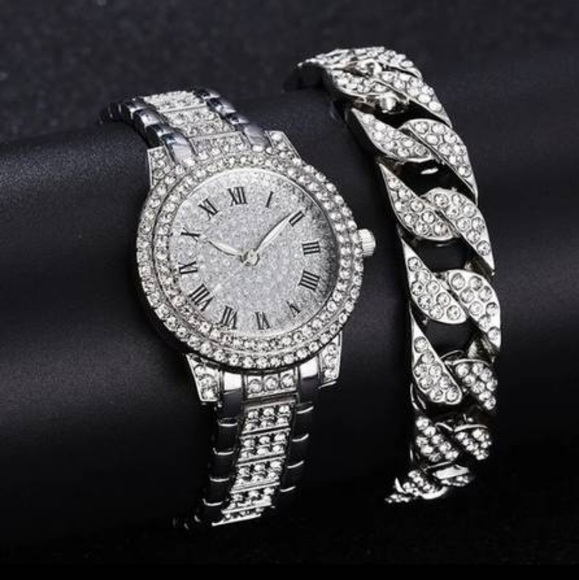 Womens Wrist Watch and Bracelet Set Ladies Watches Luxury Rhinestone - Picture 1 of 2